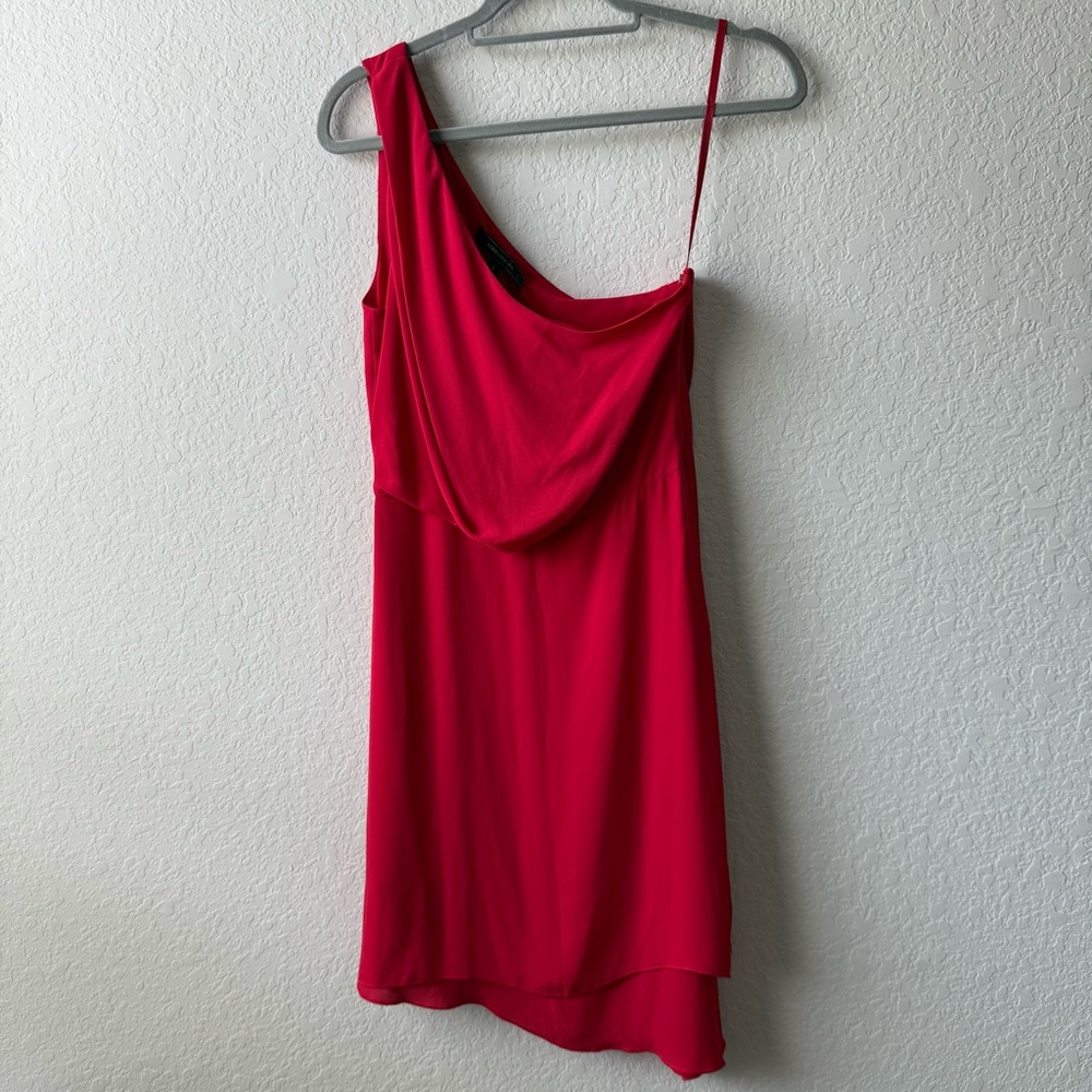 BCBGMaxAzria Red One-Shoulder Draped Mini Dress, Asymmetrical Cocktail Dress